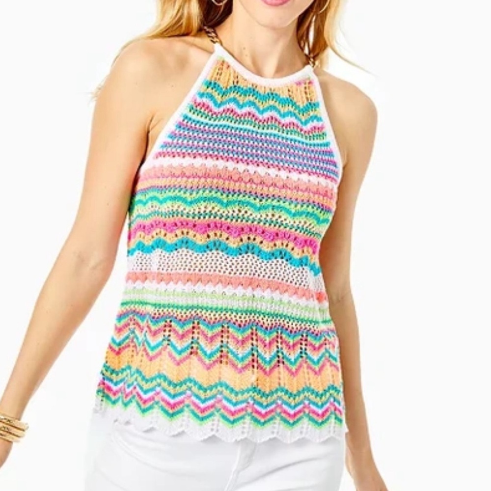 Lilly Pulitzer size M Mikella halter mimosa summer fun stripe top